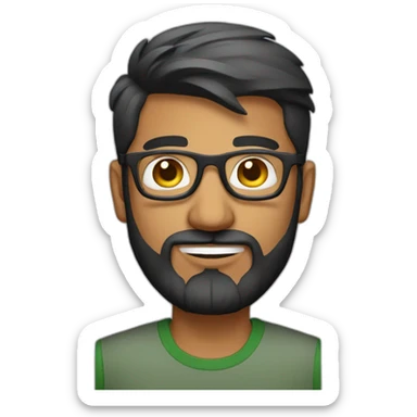 indian guy with medium fade and beard wearing specs sticker