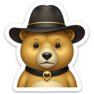 Oso dorado con sombrero elegante y moño negro triste animatronico sticker