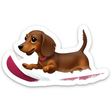 Long-haired brown-reddish dachshund waterskiing sticker