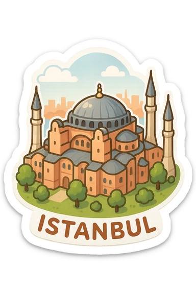 Isometric illustration of Istanbul, featuring photorealistic Hagia Sophia sticker