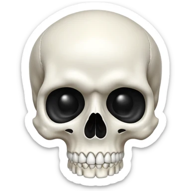 white skull, clean and smooth, detailed features like eye sockets, nasal cavity, and teeth sticker