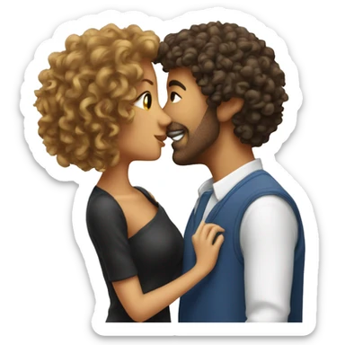 Curly man kiss women with bob sticker