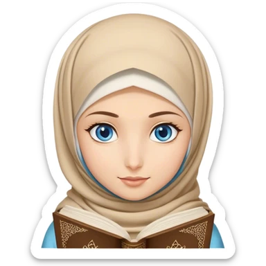 Turkish blonde hearty Hijabi girl with blue eyes and beautiful finish reading quran sticker