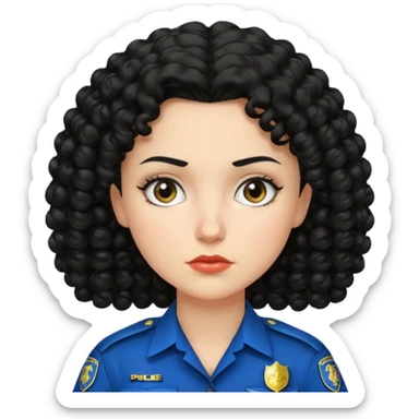 white woman police with black curly hair sticker