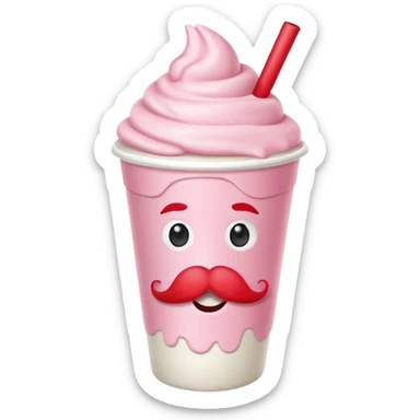 strawberry milkshake in a paper cup with mustache sticker