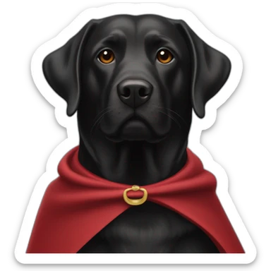 Un labrador noir qui vole dans le ciel avec une cape rouge sticker