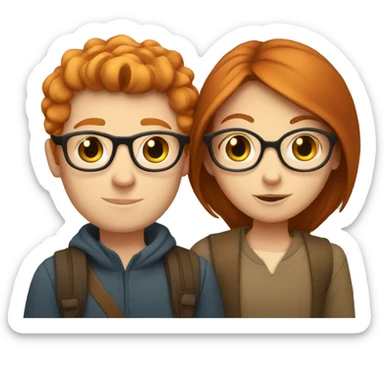 Ginger haired white girl and brown haired white boy with glasses hugging  sticker