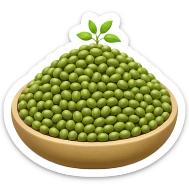 mung beans, small scatter or mound, whole, oval, glossy, earthy green with brown undertones, smooth, firm, size and tone variation, no bowl, sprouts, packaging, or faces, clean 3D, soft shadows, transparent background, emoji scale sticker