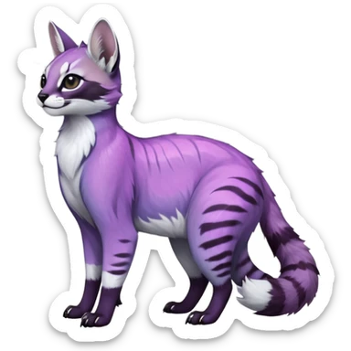 Colorful dark tropical pastel-lilac-lavender-violet iridescent pastel white glorious divine exotic cute cool beautiful shiny beautiful fantasy-caracal-civet-genet-sergal-vernid-Cacomistle-oncilla-animal-Fakémon-hybrid-fursona (full body) sticker