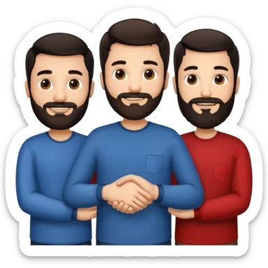 emoji trio três homens brancos de cabelo escuro e os três tem barba juntos de mãos dadas sticker