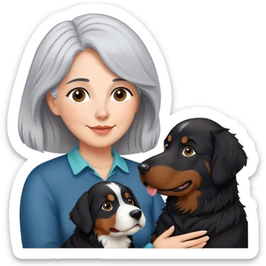 Black lab Gray hair Woman and Bernese mountain dog sticker
