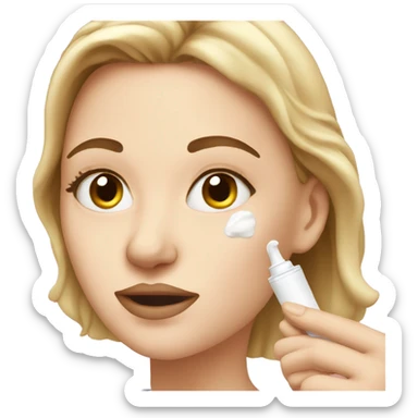 white girl applying cream on face sticker