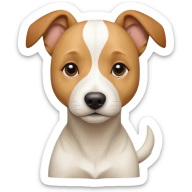 a full body facing front on of a buff white beagle cross jack russell terrier looking dog the size of a kelpie with light brown long ears resting on its face and a light brown patch above one eye and a large snout. the rest of the dog is completely white.  sticker