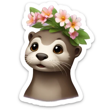 Otter with flower on head sticker