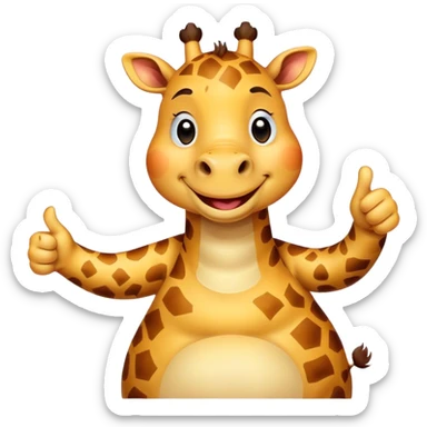 Cartoon short, fat giraffe with a big smile, giving a big thumbs-up sticker