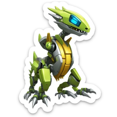 a futuristic mechanical spiky Medabot-lizard-raptor full body sticker