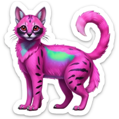 Colorful dark neon-lime-green with neon-magenta, pastel-rose-pink iridescent nebulae gloomy edgy spooky evil tropical ruby exotic cute cool beautiful shiny beautiful fantasy-caracal-civet-genet-sergal-vernid-serval-Gryphon-Cacomistle-Trico-oncilla-animal-Fakémon-hybrid-fursona (full body) sticker
