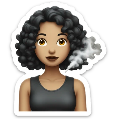 girl with black curly hair doing a smoke ghost  sticker