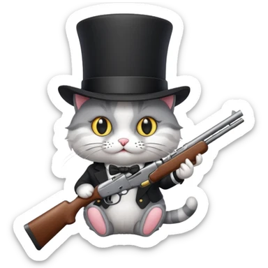 A cat with a top hat and a 24-gauge shotgun sticker