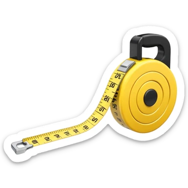 A 3D emoji-style yellow measuring tape, rolled in a spiral with black markings, realistic light and shadow, minimalistic background, vector-like clean design. sticker