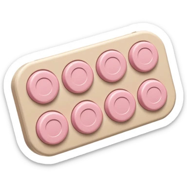 back view of a beige blister pack with several pastel pink round pills sticker