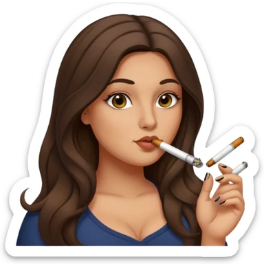 curvy long brunette hair, olive skin,  pose smoking a blunt sticker