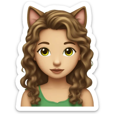 Girl with fair skin and long, dark brown, curly hair and hazel eyes kissing a brown tabby cat with green eyes on its head sticker