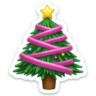 christmas tree with pink tinsel and tree topper  sticker