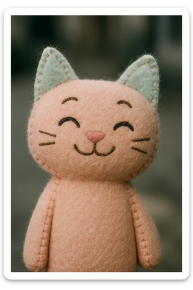 a smiling cat plush portrait, soft and cuddly, pastel colors sticker
