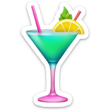Bluish green cocktail with pink and yellow sticker