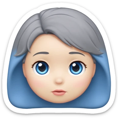 female tsum tsum plush, blue eyes, grey 1940s bob hair, no body, no mouth, emoji style sticker