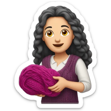 60-year-old jewish woman with long dark hair, holding knitting sticker