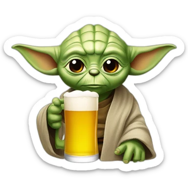 Yoda drinking a beer sticker