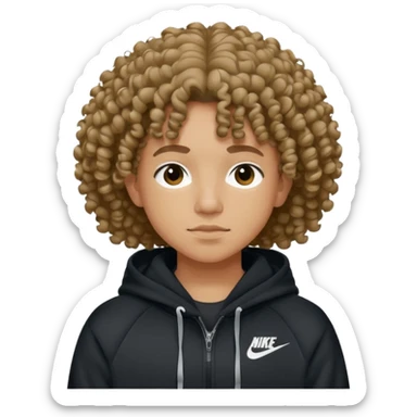 Person with medium skin tone and curly hair, Wearing a black Nike hoodie, Suggests he’s dressed in casual outerwear, Has a neutral, calm expression sticker