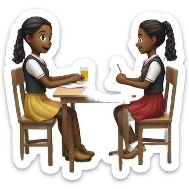 Two  schoolgirl at the table are playing sticker
