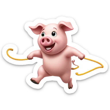 Pig jumping with a jump rope sticker
