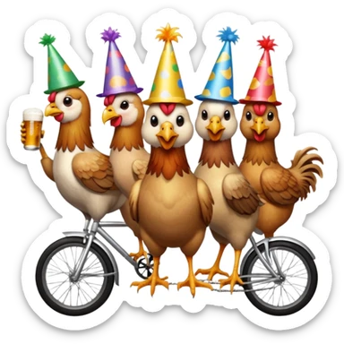 Ten chickens on a partybike while drinking beer sticker