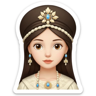 Brunette Russian girl wearing ivory kokoshnik  sticker