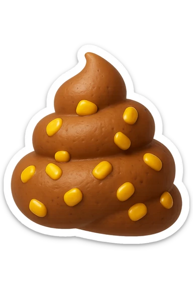 emoji stile iphone 3d di una cacca con mais visibile all'interno, iperrealistiche 4k sticker