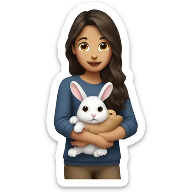 brunette girl holding a bunny  sticker