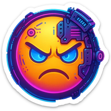 cyberpunk style emoji face with an angry expression, neon colors, futuristic details sticker