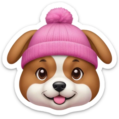 dog wearing a pink beanie sticker