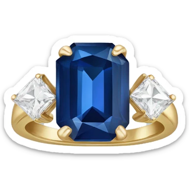 Emerald shape sapphire ring with two diamonds on either side  sticker