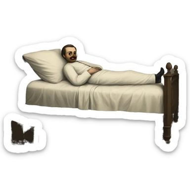 A sick man on a bed in 1870 sticker