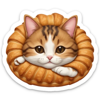 dark brown tabby and white cat in croissant position upside down with eyes closed sticker