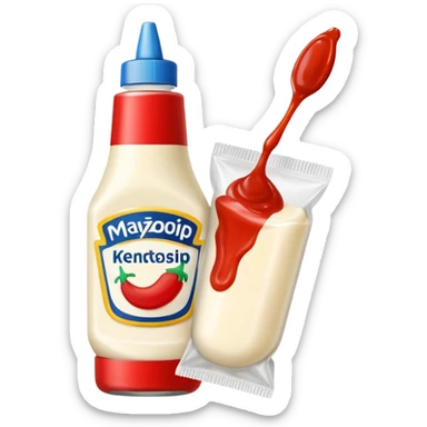 una bustina monoporzione di maionese e una ketchup da 10 ml nella stessa emoji sticker