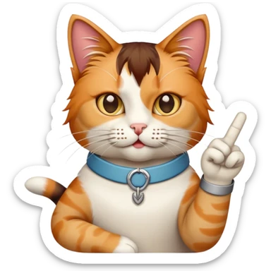 A calico cat with a mullet putting middle fingers up sticker