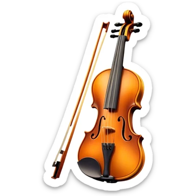 Cinematic Realistic Violin, rich polished wood with delicate curves, taut strings reflecting warm golden light, fine dust particles catching the glow, intricate f-holes adding elegance, glowing with an air of timeless beauty and musical soul. sticker