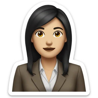 Female defense attorney with long black hair with brown suit sticker