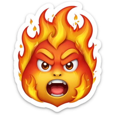 very angry fire emoji, intense flames, furious expression sticker